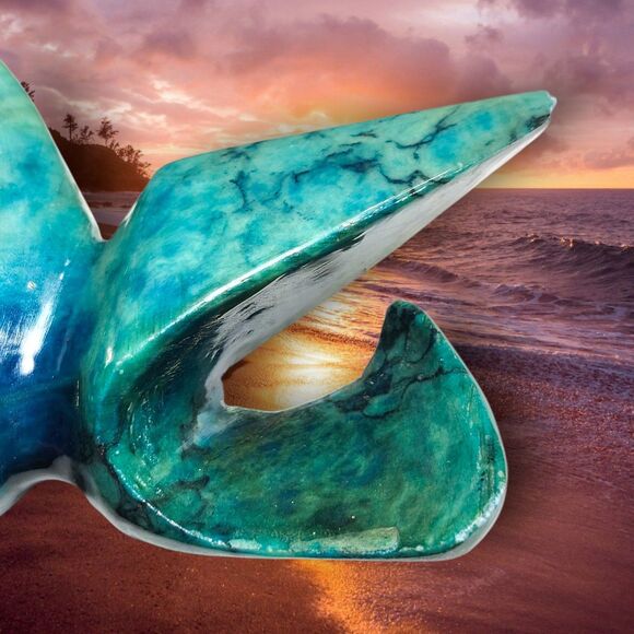 MCM Style Blue Stone Fish Figurine Chrysocolla Look Red Eyes Unique Decor Rare - Picture 6 of 12